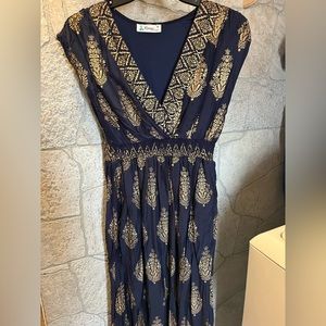 Blue and Gold Long Pocket Dress!!